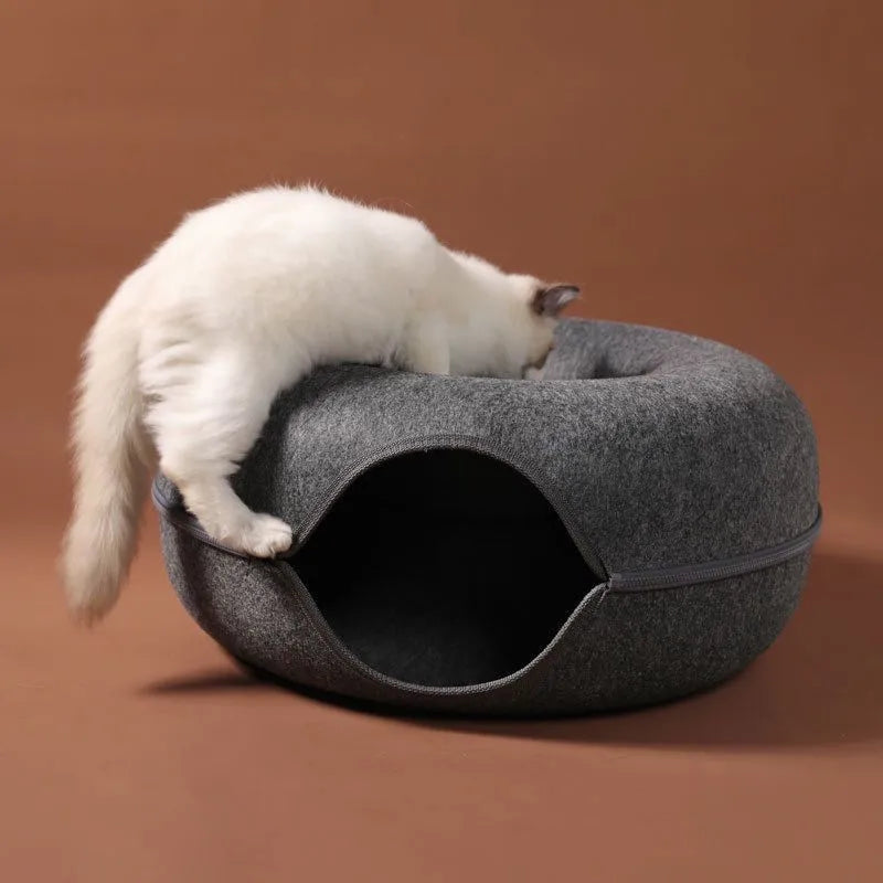 Interactive Cat Tunnel Bed - Cozy Felt Pet House