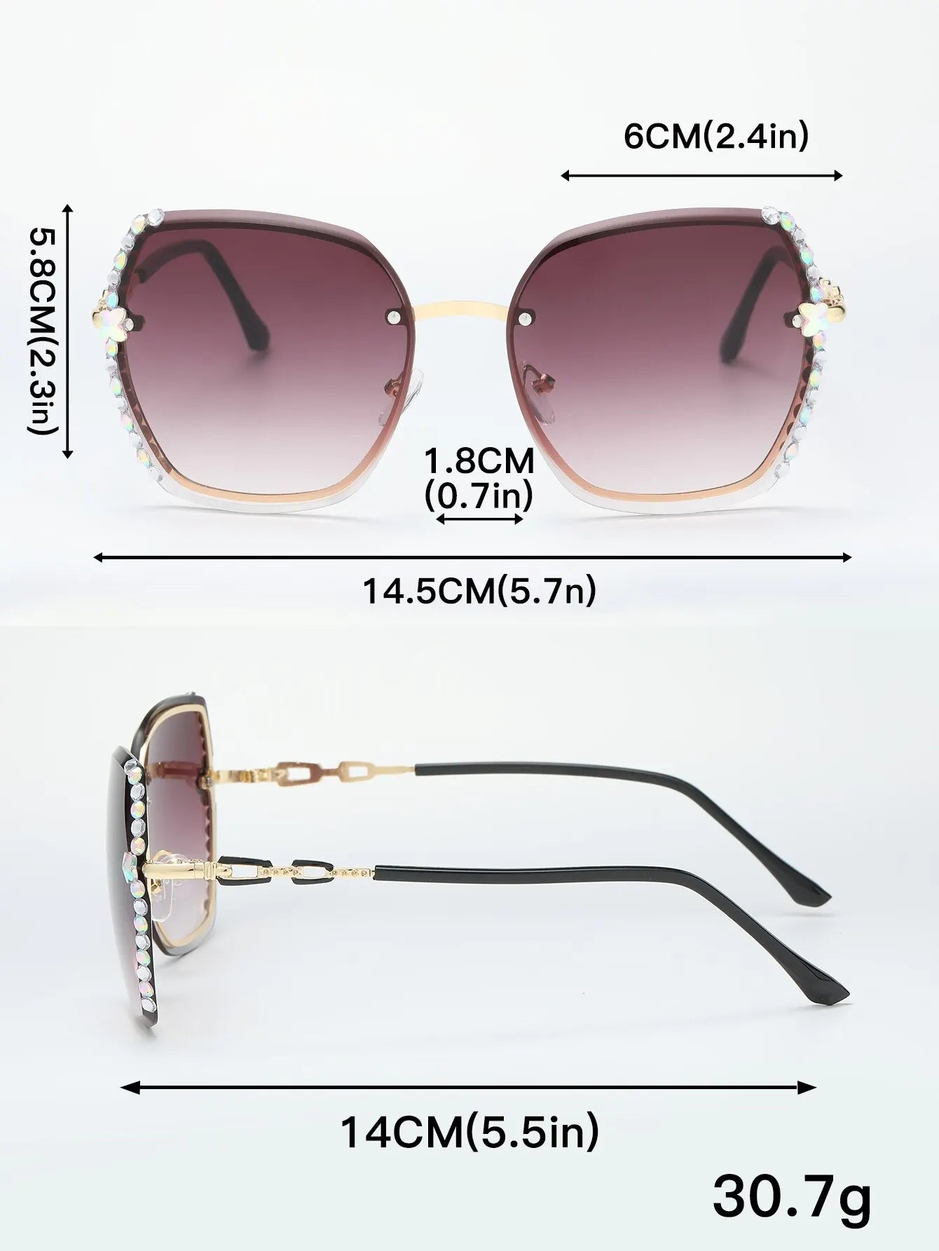 Rhinestone Rimless Gradient Sunglasses for Summer