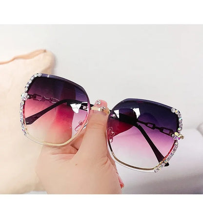 Rhinestone Rimless Gradient Sunglasses for Summer