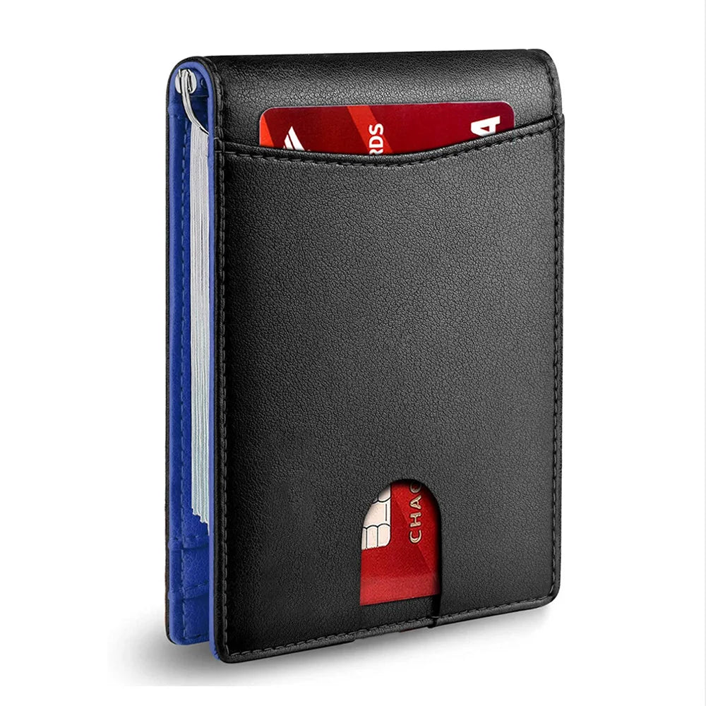 Slim Leather Wallet for Men - RFID Blocking Money Clip