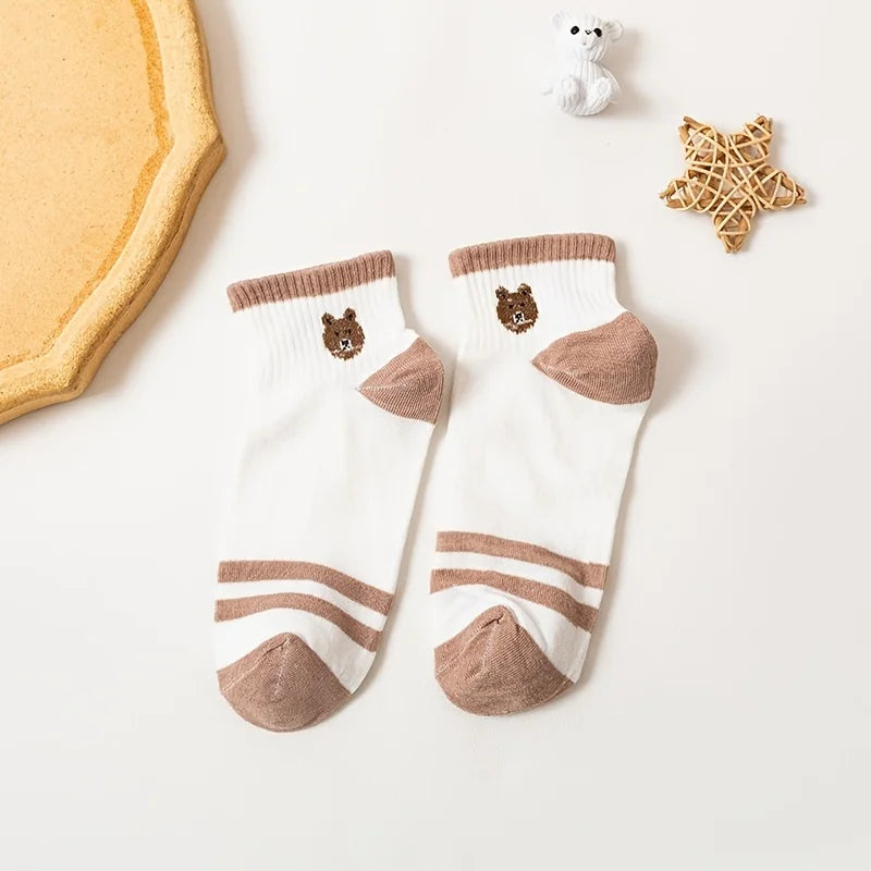 5 Pairs Cute Teddy Bear Ankle Socks for Women