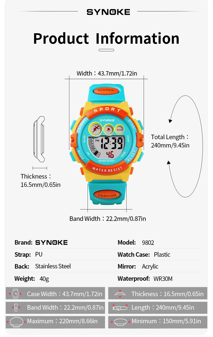 SYNOKE Kids Colorful Digital Sport Watch - Waterproof & Stylish