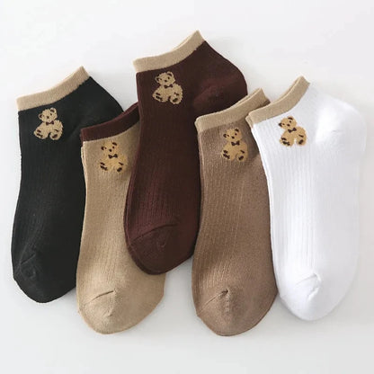 5 Pairs Cute Teddy Bear Ankle Socks for Women