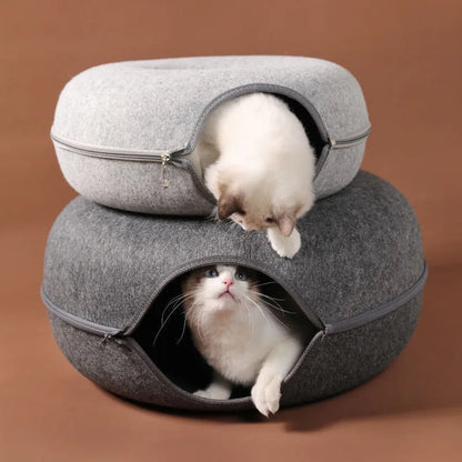 Interactive Cat Tunnel Bed - Cozy Felt Pet House