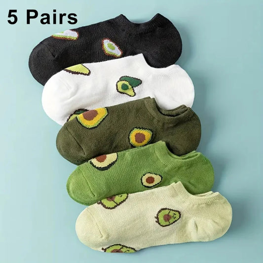 5 Pairs Avocado Cartoon Crew Ankle Socks