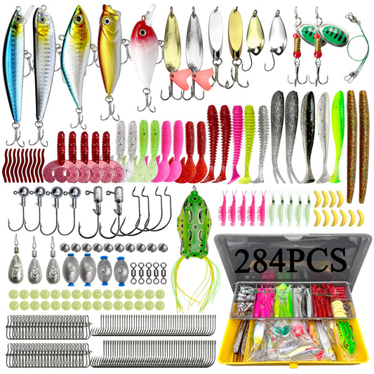 78/122/284pcs Fishing Lures Kit for Bass Trout Salmon