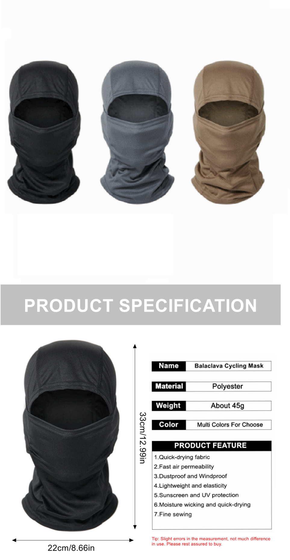 Tactical Balaclava - Windproof Full Face Neck Scarf for Outdoor Sports