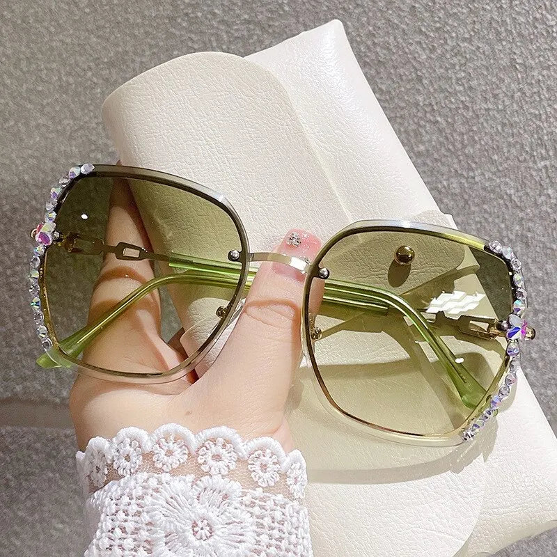 Rhinestone Rimless Gradient Sunglasses for Summer