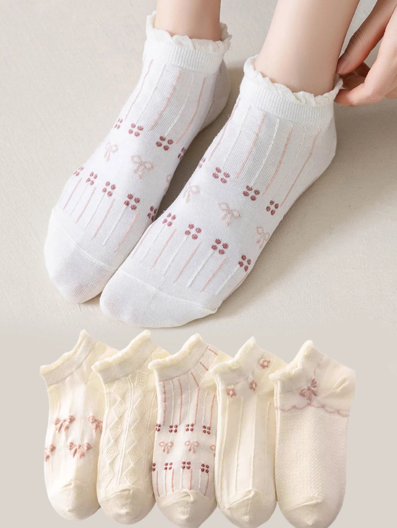 5 Pairs Cute Teddy Bear Ankle Socks for Women