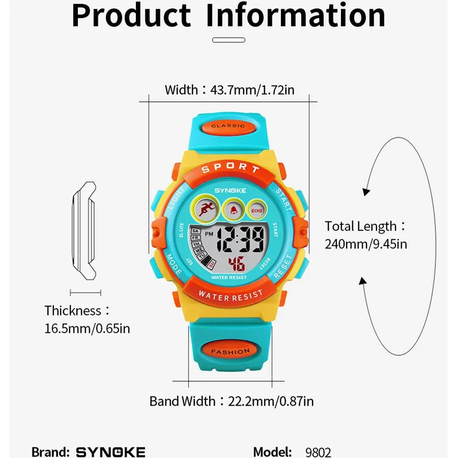 SYNOKE Kids Colorful Digital Sport Watch - Waterproof & Stylish