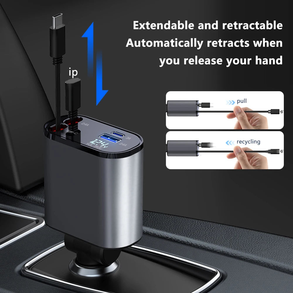 100W 4-in-1 Scalable Car Charger with USB-C Cable