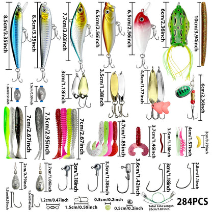 78/122/284pcs Fishing Lures Kit for Bass Trout Salmon