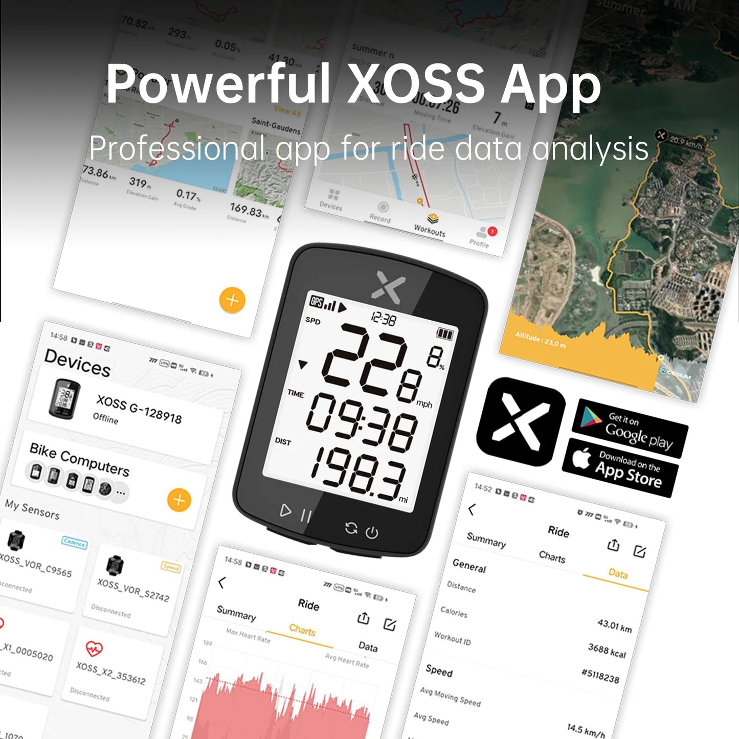 XOSS G2 GPS Bike Computer - Wireless Cycling Speedometer