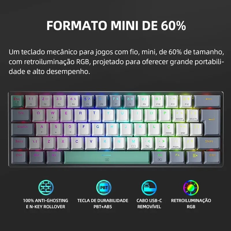 Machenike K500-B61 Mini Mechanical Keyboard - RGB ABNT2 Layout