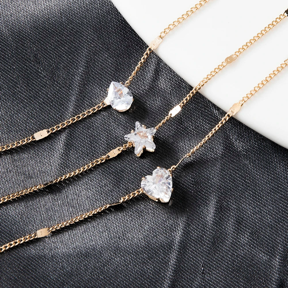 Multi-Layered Water Drop Heart Star Pendant Necklace