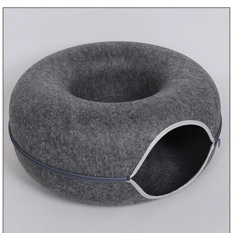 Interactive Cat Tunnel Bed - Cozy Felt Pet House