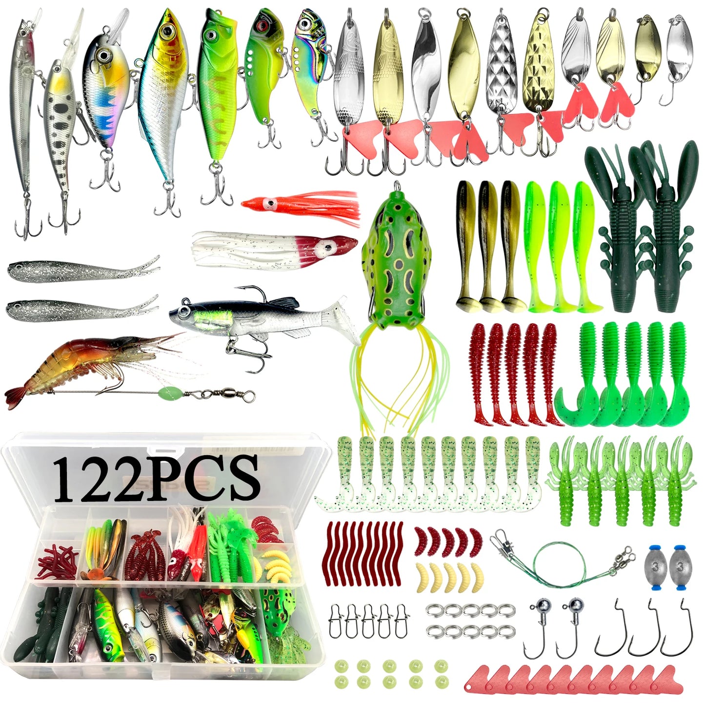 78/122/284pcs Fishing Lures Kit for Bass Trout Salmon