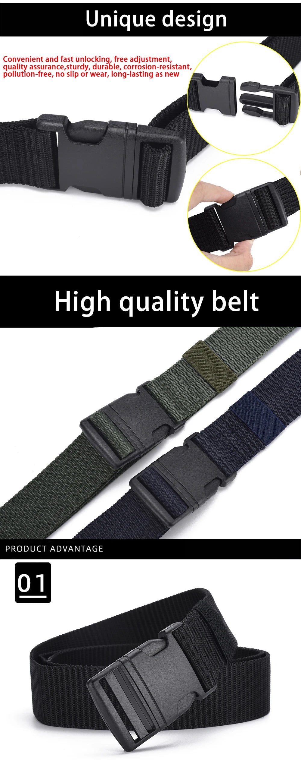 Men's High Quality Canvas Tactical Belt with Plastic Buckle