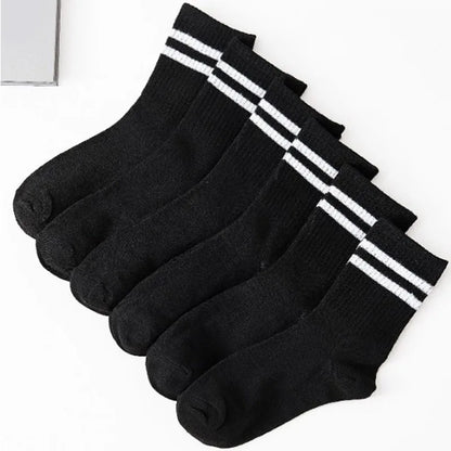 6 Pairs High Tube Mid Length Stockings Set for Men - Black & White