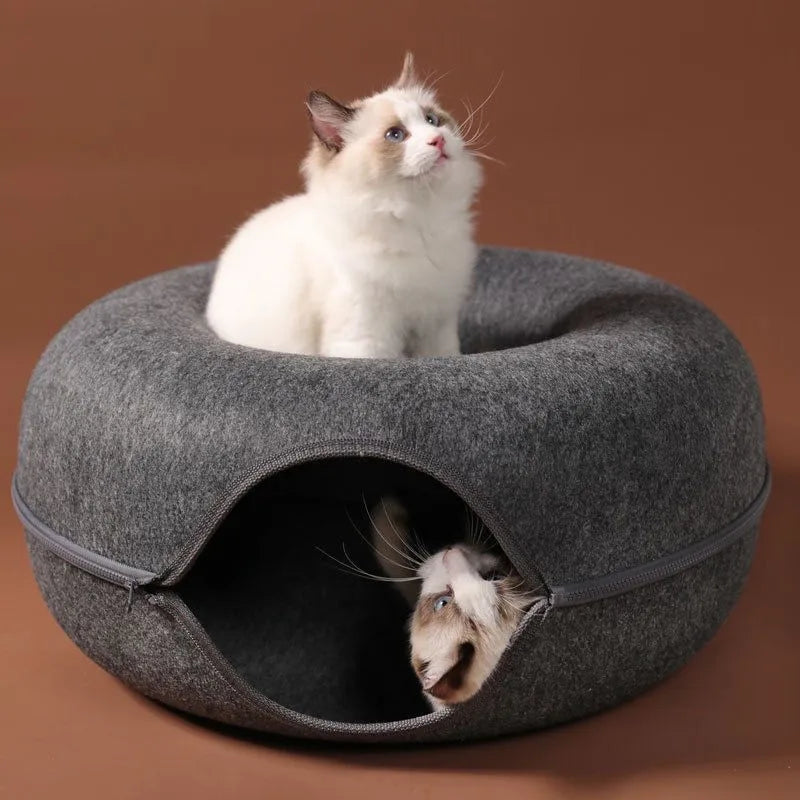 Interactive Cat Tunnel Bed - Cozy Felt Pet House