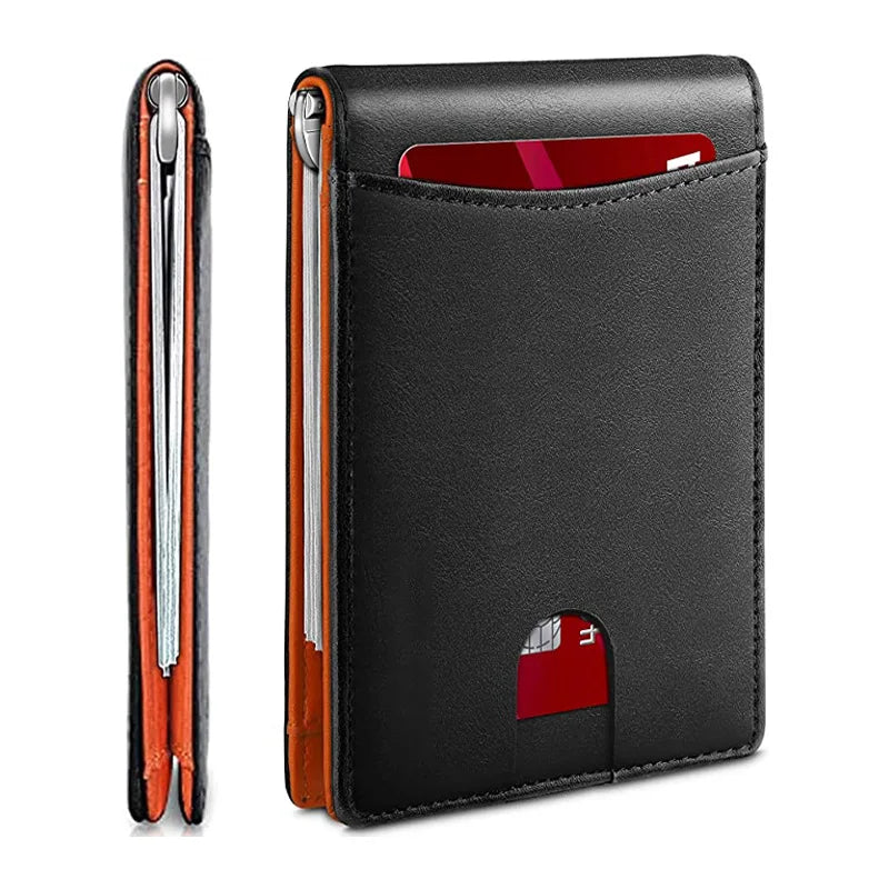 Slim Leather Wallet for Men - RFID Blocking Money Clip