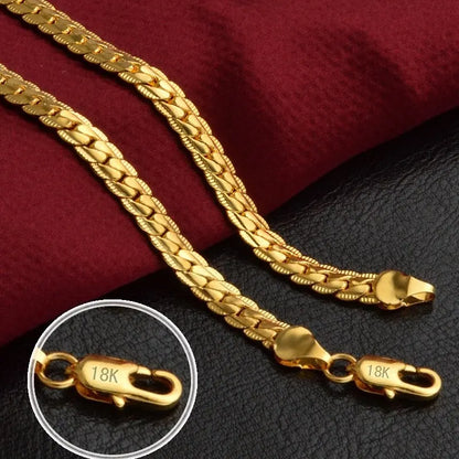 18k Gold Color Silver Chain Jewelry Set for Men & Women