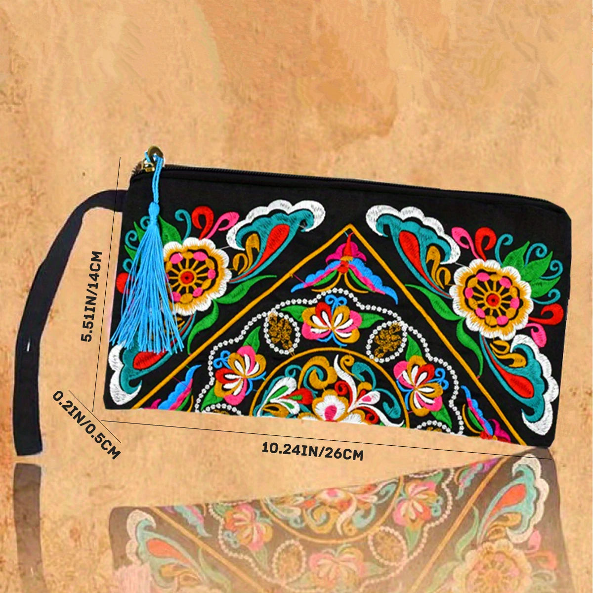 Vintage Ethnic Style Embroidered Long Wallet Wristlet Clutch Bag