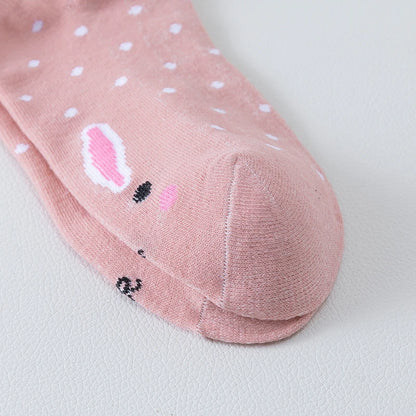 5 Pairs of Women's Cute Pink Cat Short Socks