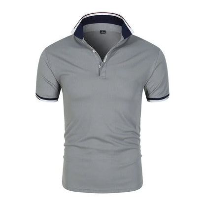 Urban Chic Men's Polo Shirt - Sleek Grey with Striped Trim