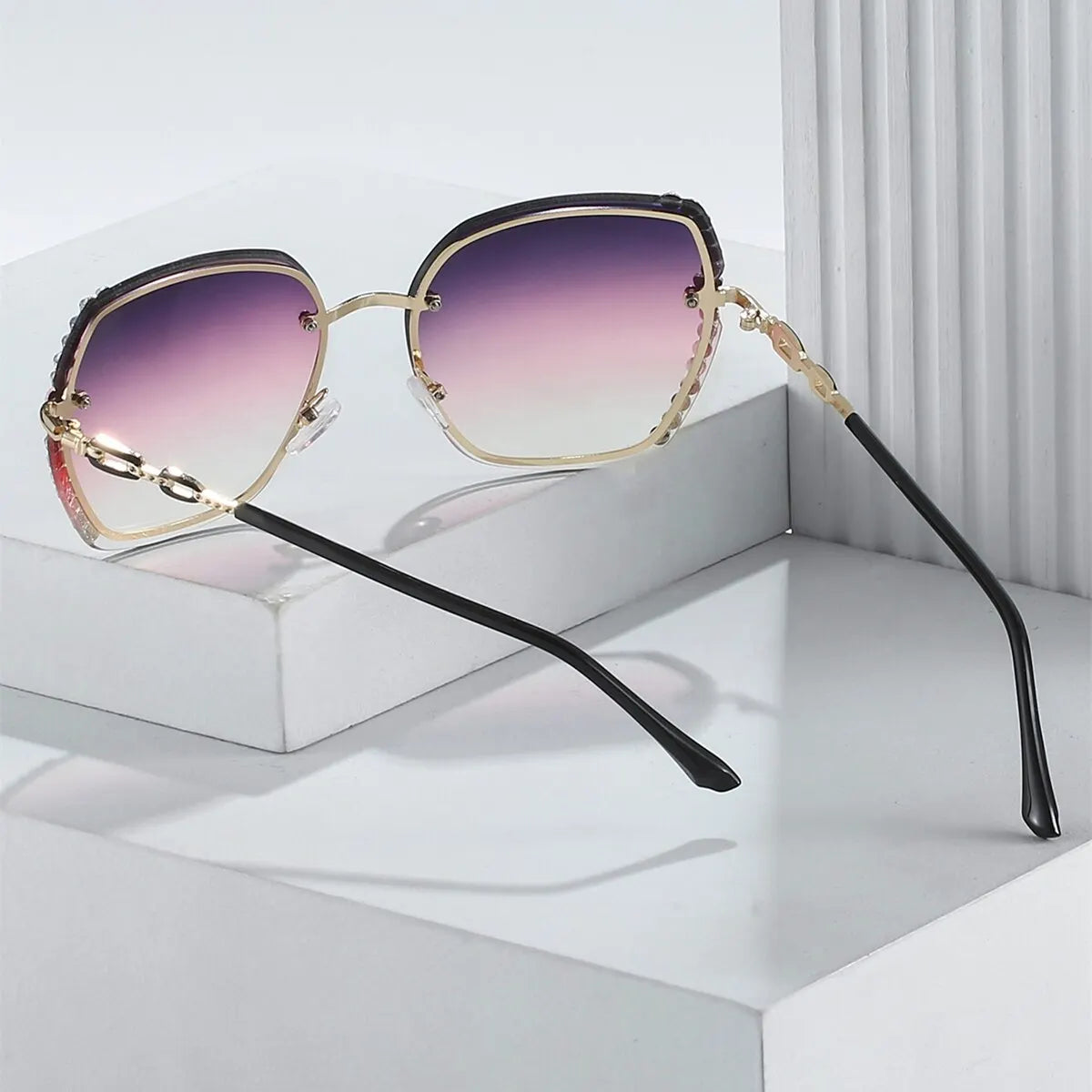 Rhinestone Rimless Gradient Sunglasses for Summer