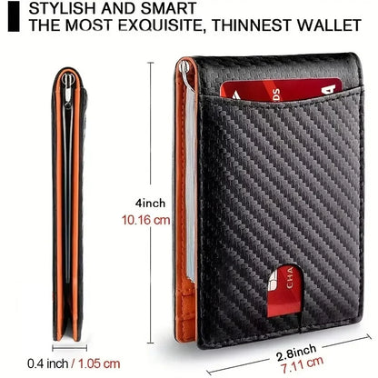 Slim Leather Wallet for Men - RFID Blocking Money Clip