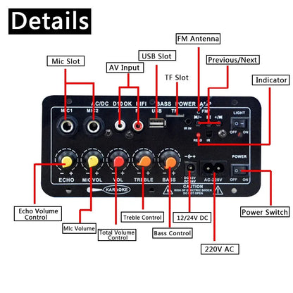 Bluetooth Audio Amplifier Board 30-120W with Dual Mic Support