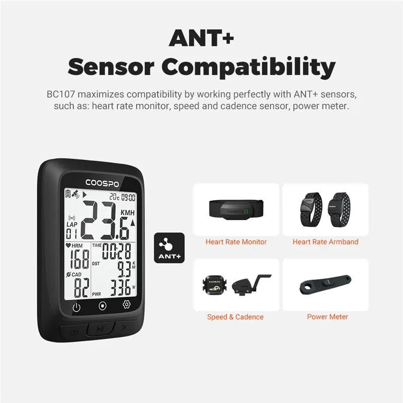 COOSPO BC107 Wireless GPS Bike Computer - Speedometer & Odometer