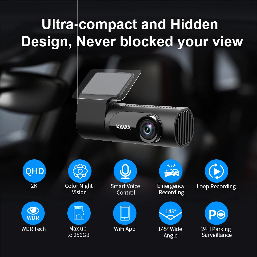 2K KAWA D6 Dash Cam WiFi Video Recorder with Voice Control