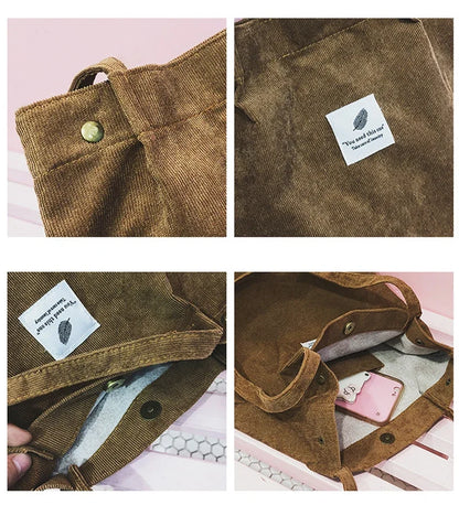 Casual Foldable Corduroy Shopping Bag - Eco-Friendly & Lightweight