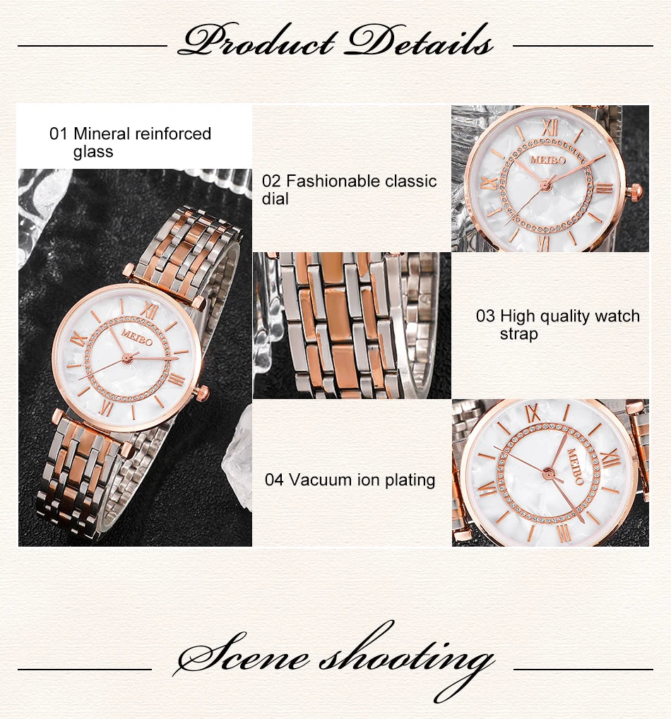 Luxury Crystal Women's Bracelet Watch - MEIBO HQ8016