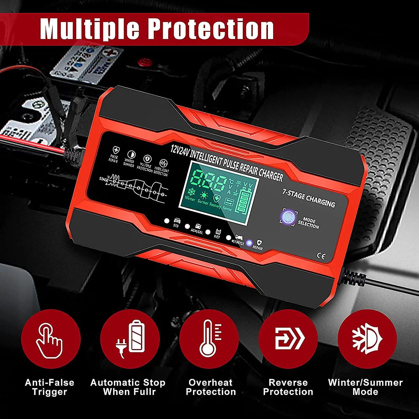 12V-24V Full Automatic Car Battery Charger with Digital Display