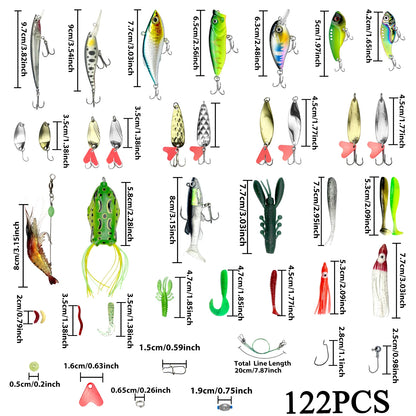 78/122/284pcs Fishing Lures Kit for Bass Trout Salmon