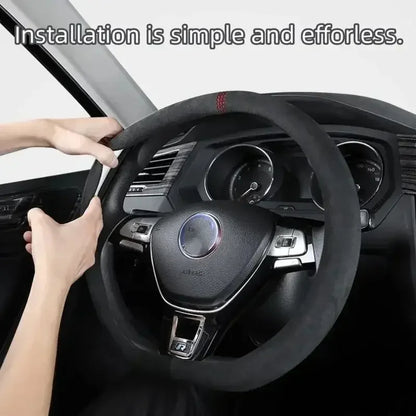 Ultra-Thin Suede Steering Wheel Cover - D-Shape Design