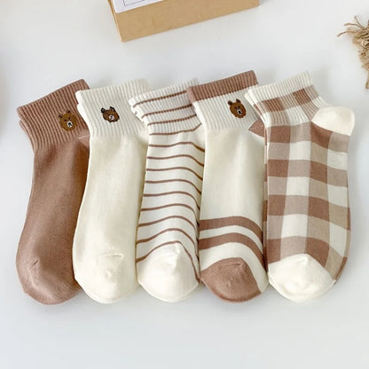 5 Pairs Cute Teddy Bear Ankle Socks for Women