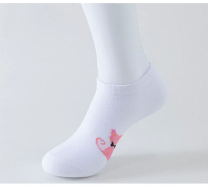 5 Pairs of Women's Cute Pink Cat Short Socks