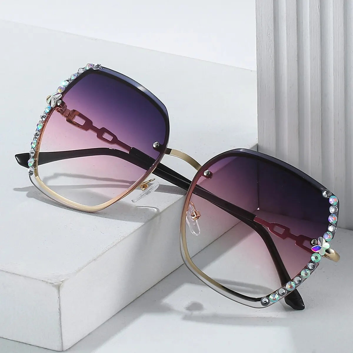 Rhinestone Rimless Gradient Sunglasses for Summer