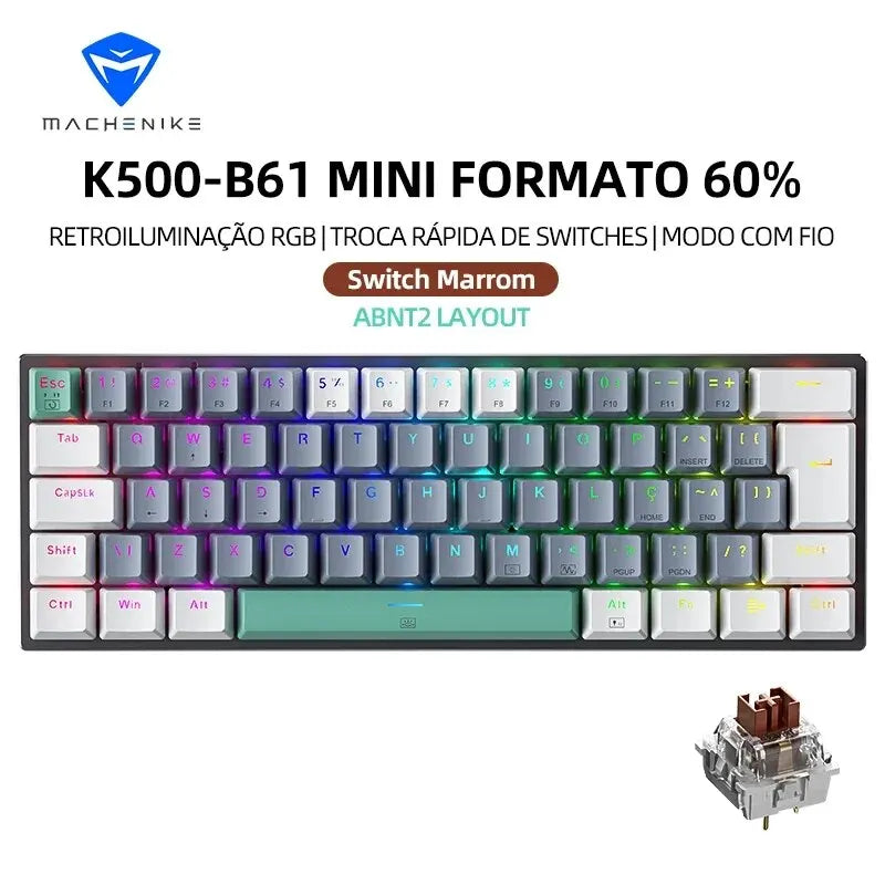 Machenike K500-B61 Mini Mechanical Keyboard - RGB ABNT2 Layout