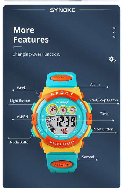 SYNOKE Kids Colorful Digital Sport Watch - Waterproof & Stylish