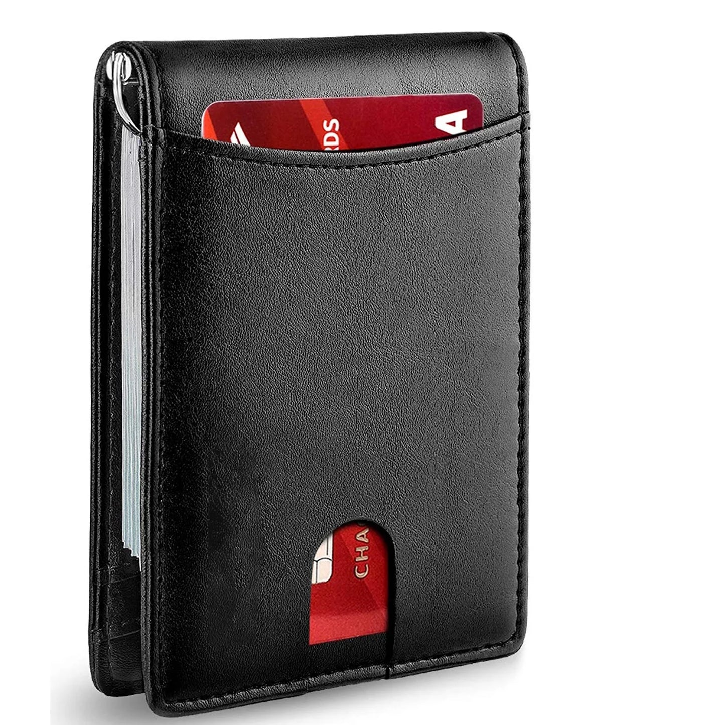 Slim Leather Wallet for Men - RFID Blocking Money Clip