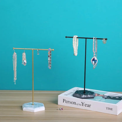 Marble Pattern T-shaped Metal Jewelry Holder