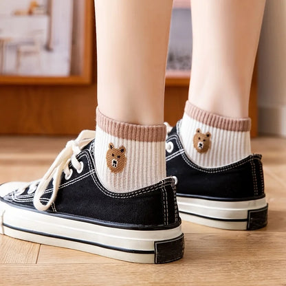 5 Pairs Cute Teddy Bear Ankle Socks for Women