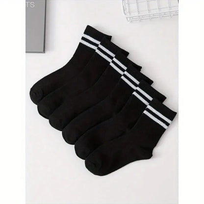 6 Pairs High Tube Mid Length Stockings Set for Men - Black & White