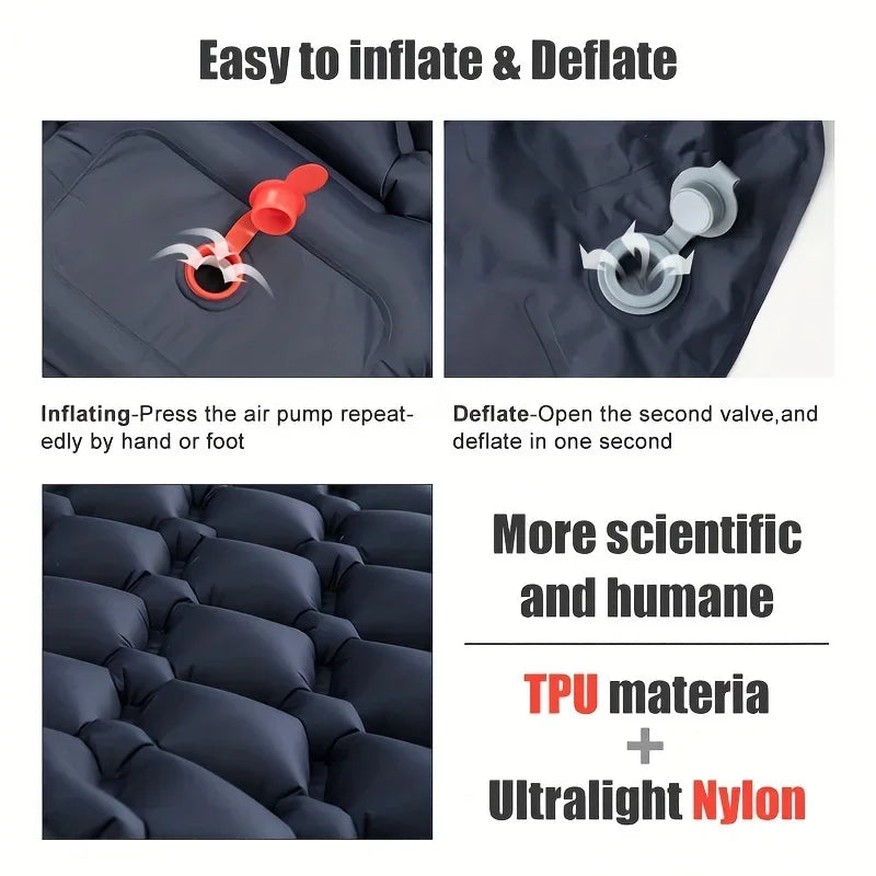 Inflatable TPU Sleeping Pad with Diamond Pillow for Camping