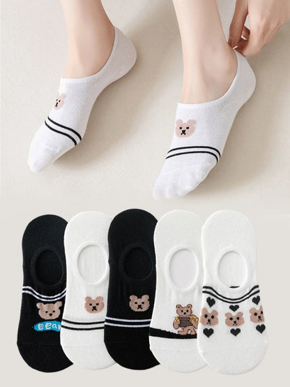 5 Pairs Cute Teddy Bear Ankle Socks for Women